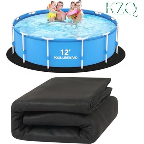 Protection de Piscine Hors Sol 12 FT Tapis Épais pour Bassin Rond, Barrière Anti-Adventices et Anti-Perçages, Couche de Protection Noire-KZQ (1/5)