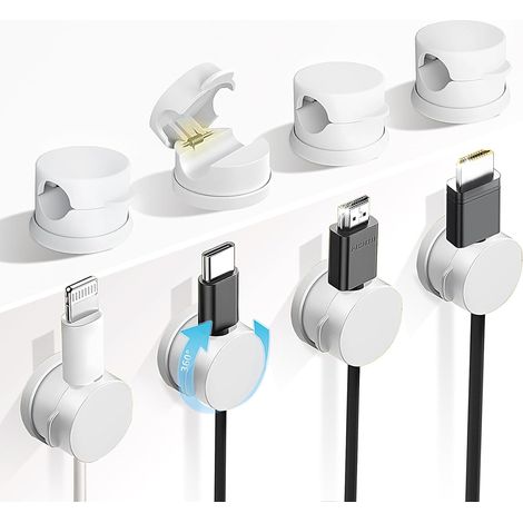 Lot de 8 supports de câbles rotatifs à 360° - blanc - maison - rangement - sans perçage - décoration (1/5)