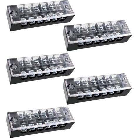 5 Pièces 6 Festival Terminal Block Set, 600V 15A Double Rangée Vis Borne, Bande de Vis Bornier Barrière avec Housse de Protection, Utilisé Dans les Appareils et Circuits Electriques (1/5)