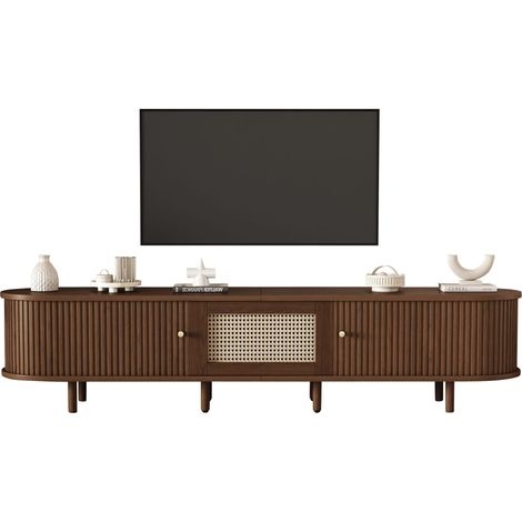 Meuble TV Chêne, pieds réglables, 180 x 40 x 40 cm, MDF, moderne, pratique, avec rangement, pour salon, usage quotidien, élégant (1/5)