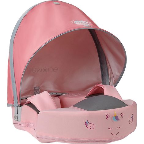 Mambobaby Niedlicher Baby-Schwimmring, Hüftschwimmring, nicht aufblasbarer Baby-Schwimmtrainer mit abnehmbarem Sonnendach, Rosa