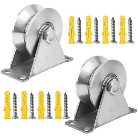 2 pièces Poulie de Levage Mouflage Inox, V-Poulies Simple pour Cable, 48mm Poulie avec Roulements, Capacité de Charge 180kg, pour Rail Roulette Portail, Cable, Porte Roulante, Cordes (1/5)