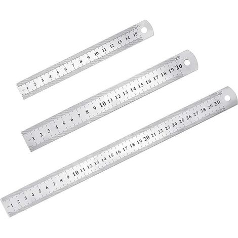 Lntyq 3 Pcs Acier inoxydable Règle précision Métal Droite Règle en Kit 15 cm(6''), 20cm(8''),30cm(12'') Argent Réglet en Inox (1/5)