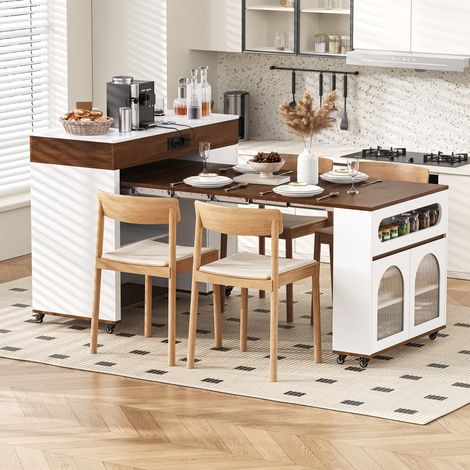 Isola cucina estensibile 110,5x50,5x95,5 cm MDF bianco/noce con prese - MEUBLIV (1/5)