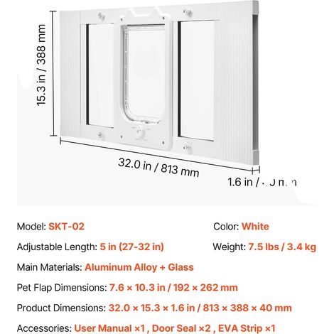 Puerta para gatos, mecanismo de cierre de 4 posiciones, diseño resistente a la intemperie, color blanco M (1/2)