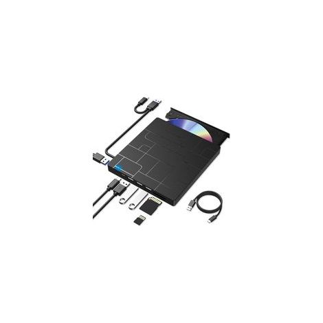 Unidad óptica externa para portátiles: reproductor de DVD portátil ultradelgado 7 en 1 USB 3.0, grabador y unidad óptica externa compatible con portátiles, ordenadores de sobremesa y sistemas operativ