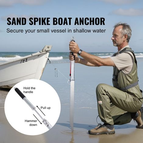 Piquet d'ancrage sable bateau acier carbone galvanisé 91 cm, tige côte auto-enfonceuse pour petit bateau jet-ski ponton kayak, sac rangement oxford et élastique (1/5)