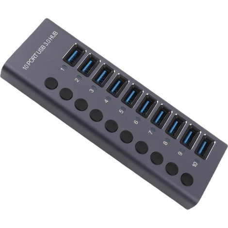 Hub USB 10 ports 5 Gbit/s Plug and Play, adaptateur multiport USB-C, station d'accueil USB-C pour PC de bureau, prise UE 100-240 V (1/4)