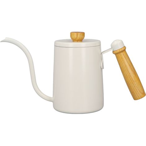 Wasserkocher (600 ml) mit Ausguss für Filterkaffee, Teekanne mit Schwanenhalsausguss und weißem Holzgriff (1/5)