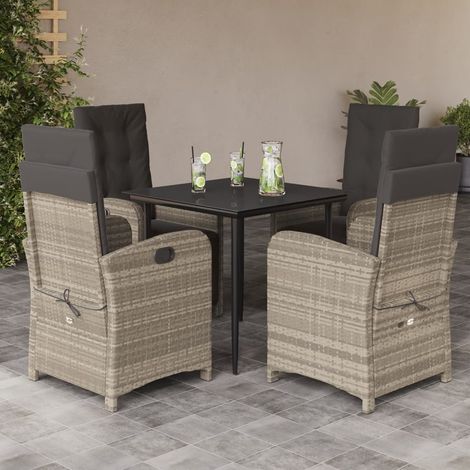 Ensemble à manger de jardin et coussins 5 pcs-Salon de jardin gris clair rotin 834723 (1/5)