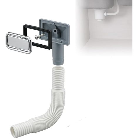 Kit de trop-plein d'évier de cuisine, avec 1 couvercle de trop-plein carré et 1 tuyau de trop-plein pour évier pour maison familiale et hôtel (carré avec 1 couvercle en acier inoxydable) (1/5)