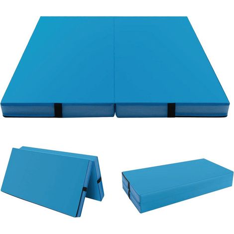 Esterilla de gimnasio plegable 122 x 122 x 10 cm acolchado grueso fácil de transportar diseño moderno en piel sintética azul 200017046