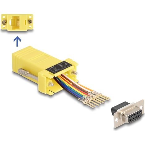 Delock D-Sub hembra de 9 pines a RJ45 hembra, kit de montaje amarillo