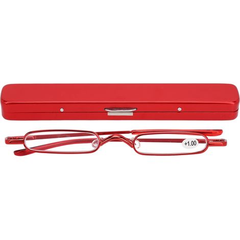 Lunettes de lecture fines et légères en acier inoxydable portable pour hommes et femmes âgées, avec étui, +100, rouge (1/5)
