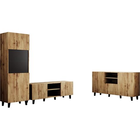 Conjunto de salón Remeta 111, Negro + Roble wotan