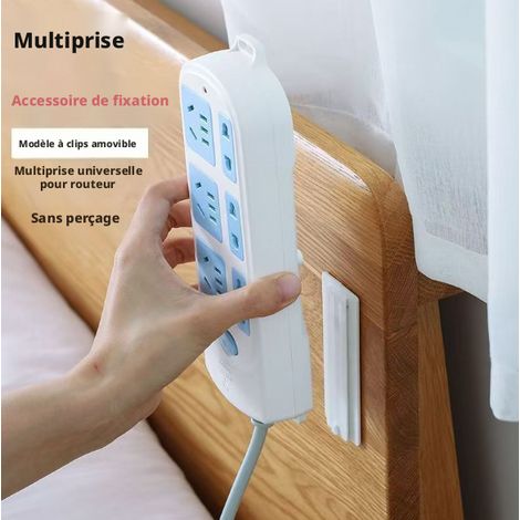 Fixateur multiprise blanc en PP, fixation autocollante sans perçage, solution pratique pour organiser vos câbles dans la maison, bureau et autres espaces intérieurs sans endommager les murs (1/5)