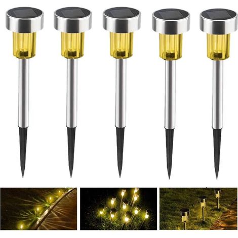 Lampe solaire de jardin à 5 LED, éclairage de chemin à économie d'énergie en acier inoxydable Lampe solaire étanche pour pelouse de jardin extérieur (blanc chaud) - RW (1/5)