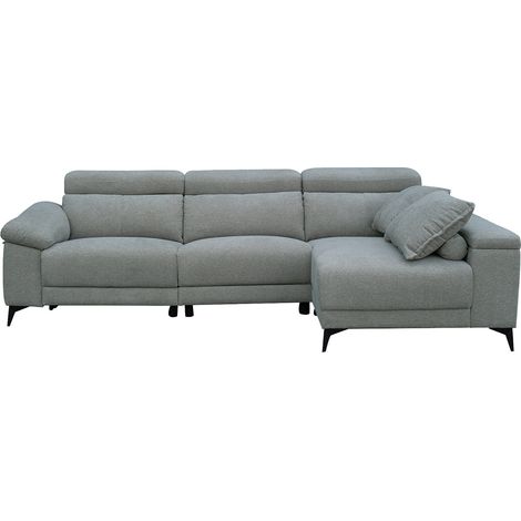 Canapé d'angle 3 places avec relax et méridienne en tissu coloris gris - Longueur 293 x profondeur 90 x hauteur 100 cm (1/4)