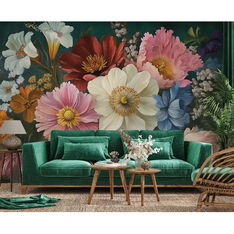 Fototapete Blumen Wildblumen Vintage Natur, für Wohnzimmer und Schlafzimmer, 150 x 105 cm – Komplettset inkl. Kleister & Anleitung (1/5)