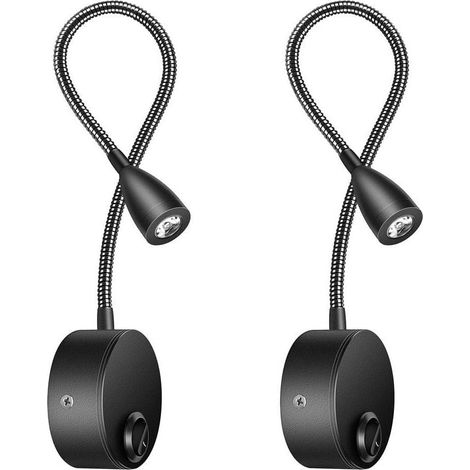 2-Pack Wall-Mounted Bedside Lamp, LED Gooseneck Reading Light, 3W, 3000K Warm White (1/5)