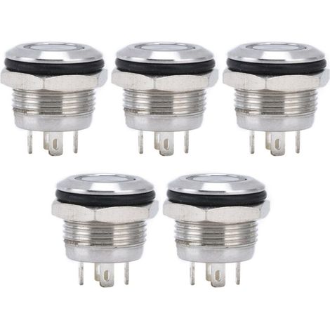 Interrupteur à bouton-poussoir LED 12mm 220V, acier inoxydable, réinitialisation automatique, vert, pour alimentation électrique (1/5)