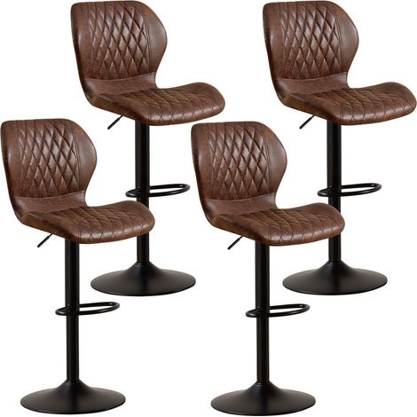 Barhocker mit Lehne, höhenverstellbar, 360° drehbar, Kunstleder, Braun, 4er-Set (1/5)