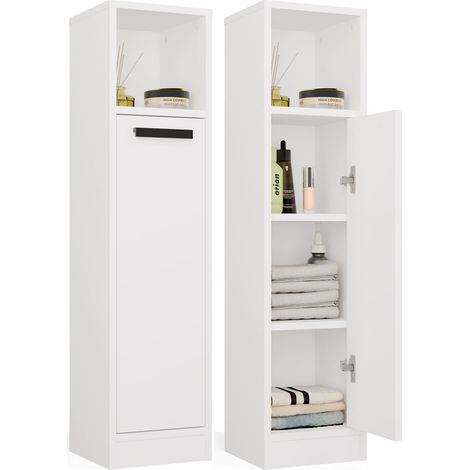 Badezimmerschrank Mexy 1D Säulenregal 1 Tür 4 Regalböden Stehend Weiß (1/5)