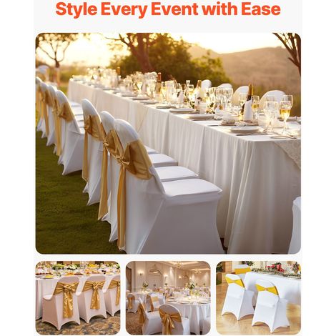 Housse de Chaise Extensible 150PCs Blanc, Couverture Protecteur de Chaise en Polyester et Élasthanne, Devant Plat, pour Mariage Salle à Manger Banquet, Convient aux Sièges Jusqu'à 45x46x77 cm (1/5)