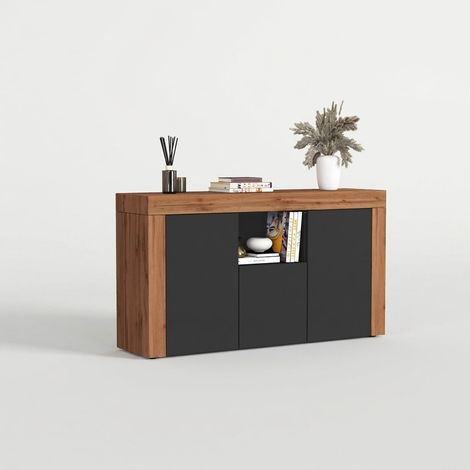 Aparador moderno de 4 puertas con compartimentos abiertos Chronos 155 - Antracita