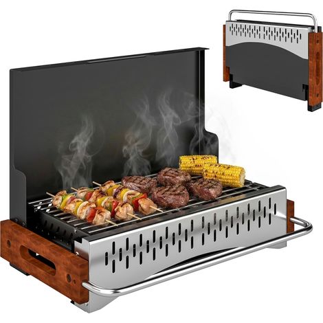 Barbecue pliable au charbon de bois, portable, 50,5 x 34 x 33 cm, avec bac à charbon amovible, idéal pour le camping et les pique-niques, noir. (1/5)