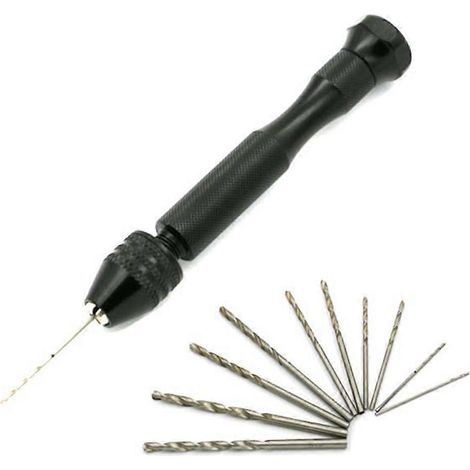 Handbohrmaschine mit Stiftschraubstock und 10 Bohrern, Bedienungsanleitung für Sharp HSS Micro Craft Mini Dri