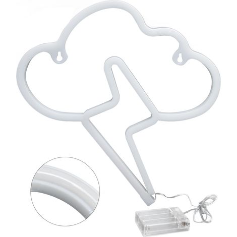 Lampe néon LED nuage éclair avec boîtier piles, décoration intérieure chambre enfant, lumière bleue et rose (sans piles fournies) BZ2624-W (1/5)