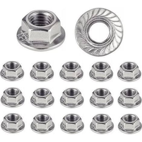 Ecrou INOX à embase crantée M4 écrous rondelle à bride pour vis Ø 4mm Autobloquant Hexagonal DIN 6923 / ISO 4161 Acier inoxydable A2 (V2A / 304) Ecrou de sécurité : LOT DE 20 Pcs (1/5)
