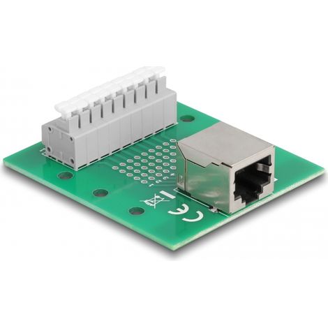 Delock RJ45 hembra a bloque de terminales con pulsador para carril DIN