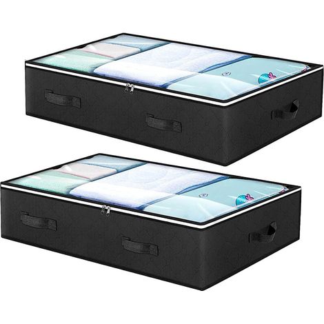 2-Pack Under Bed Storage Bags with Zippers, Foldable Organizers for Blankets, Towels, Duvets, Sweaters and Bed Linens, Space Saving Containers (1/5)