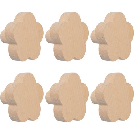 Set mit 6 blütenförmigen Schrankknöpfen aus Buchenholz mit selbstklebenden Schrauben für Kommoden und Schubladen