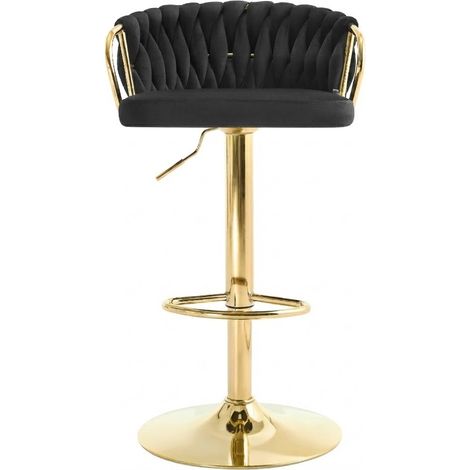 Barhocker Drehbar Höhenverstellbar mit Rückenlehne und Fußstütze aus Samt und Metall Schwarz (1/5)