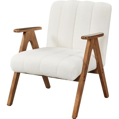 Fauteuil Scandinave Salon en Tissu Bouclette Assise Large Blanc (1/5)