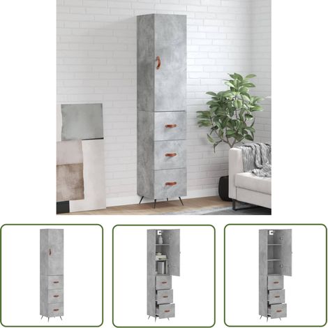 The Living Store Buffet haut Gris béton 34,5x34x180 cm Bois d'ingénierie - Buffet Design Moderne - Meuble Rangement Gris - Armoire Cuisine - Buffet Haute Capacité - Mobilier Salon (1/5)