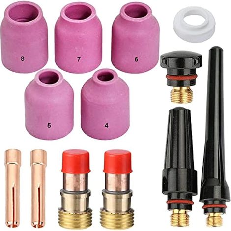 Kit de lentilles à gaz pour Torche de soudage TIG Accessoires pour Torche de soudage Tig WP17/18/26 (coupelles en céramique + Pince + lentille à gaz + Capuchon arrière + Joint)