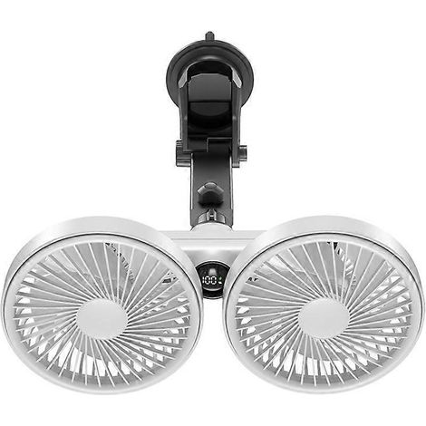 Tragbarer Doppelkopf-USB-Ventilator, um 360° drehbarer Kopf, mit Saugnapf für die Windschutzscheibe des Autos. (1/5)