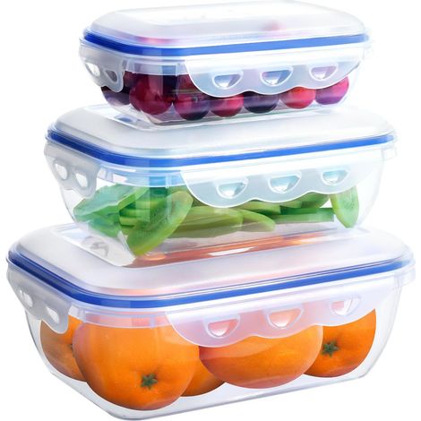 Juego de 3 recipientes rectangulares herméticos para alimentos, de plástico, aptos para microondas y lavavajillas, con tapa.