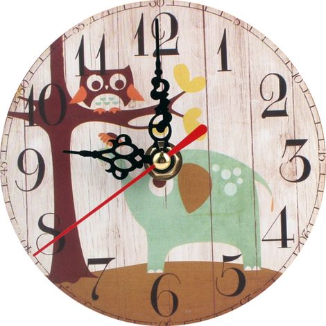 1 Horloge murale vintage, design rond en bois, aiguilles noires et rouges, pour salon bureau décoration (1/5)