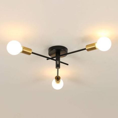1 Lustre Sputnik, 3 Lumières, Bras Réglable 360°, Douille E27, Métal Noir Et Or, Salon Cuisine (1/5)