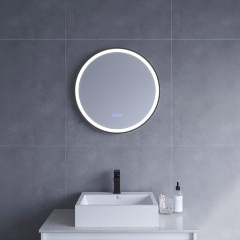 Spiegel rund Ø 60 cm runder Wandspiegel in schwarz Badspiegel rund mit hochwertigen Aluminiumrahmen Badezimmerspiegel mit LED Beleuchtung Antibeschlag Touch Schalter Dimmbar Kaltweiß für Wandschalter (1/5)