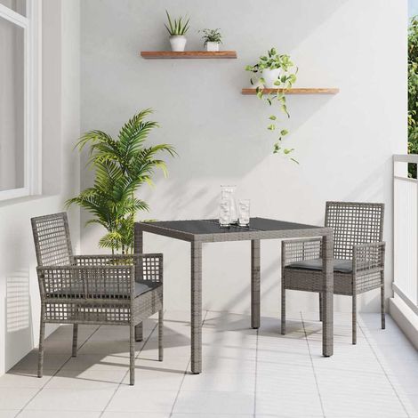 Garten Essgruppe 3 pcs Grau Poly-Rattan