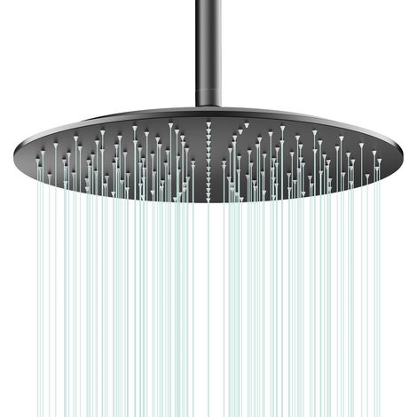 Pommeau de douche à effet pluie entièrement métallique - Acier inoxydable robuste, facile à installer, haut débit d'eau, design moderne ultra fin pour salle de bain (D-noir mat, 16) (1/5)