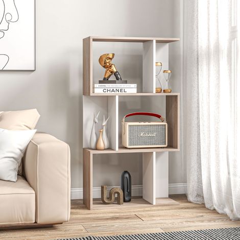 HOMCOM Étagère design, tablette de bureau en bois moderne avec 3 tablettes 60×24×111,4 cm. (1/5)