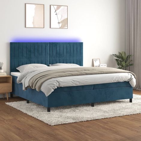 Lit Adulte - Sommier tapissier matelas et LED - Ensemble de lit tapissier - Chambre Intérieur - Bleu foncé 200x200 cm Velours XJDT352767 (1/5)
