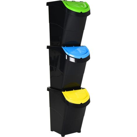 Papeleras apilables con tapa 3 piezas pp 120 litros negro 020006089